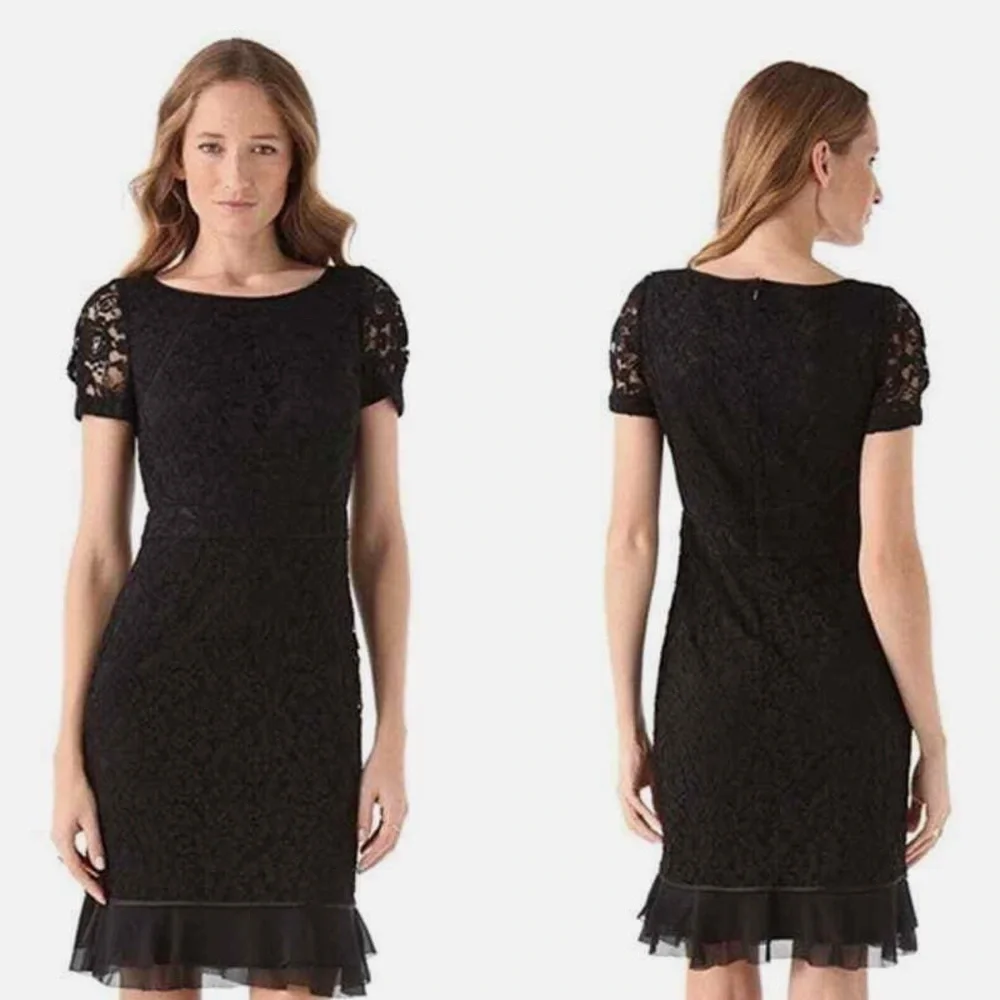 Tory Burch Dress Women’s 4 Lace Black Bovary Short Sleeve Short Silk Blend  DD